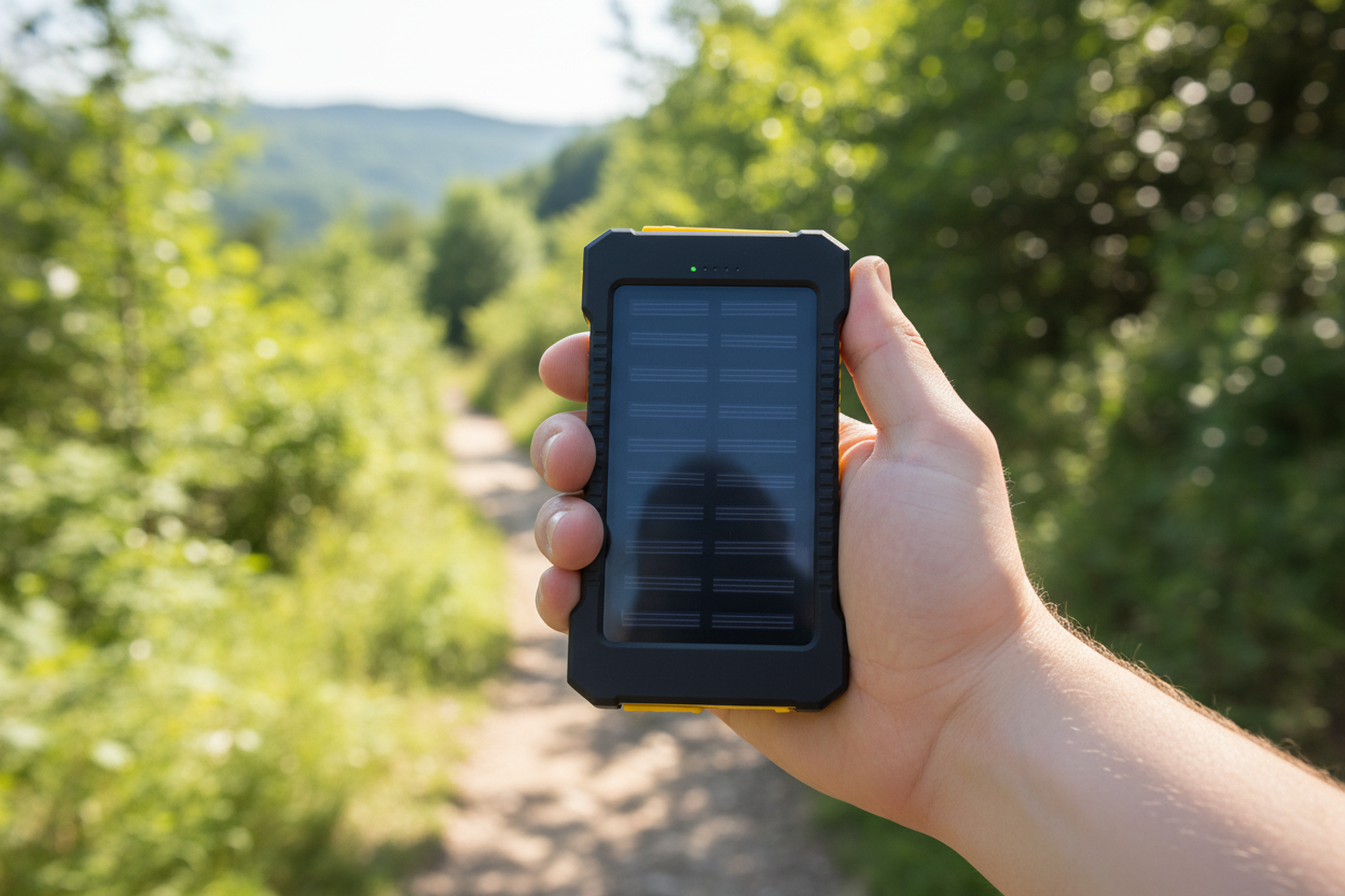 POV Hand Holding Solar Power Bank